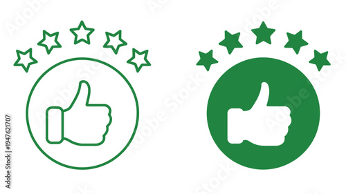 Five Star Feedback Vector Icon, Illustrations of Thumb Up and Five Star Rating for Customer Reviews, Product Ratings, E-Commerce, and User Interface Design.