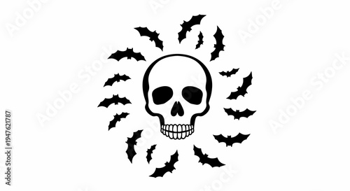 Halloween Skull With Bats Around It