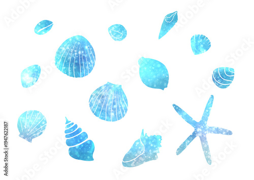 海色の貝殻の水彩イラスト素材
