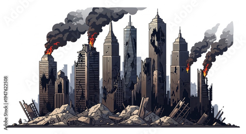 New York City Skyline Destroyed.