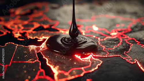 Crude Oil Drop Falling on Middle East Map Crisis Concept