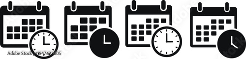 Calendars and clocks icons for scheduling and time management