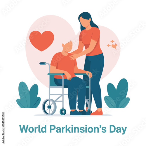 A caring woman comforts an elderly man in a wheelchair symbolizing support and love