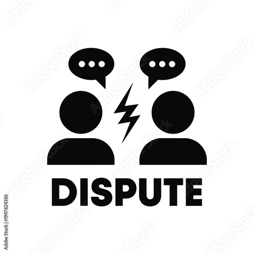This graphic depicts two silhouetted figures engaged in a heated argument visually represented by speech bubbles and a lightning bolt high quality professional detailed