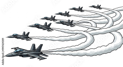 Military Jets in Formation Flight.