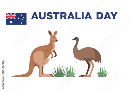 Australian Kangaroo and Emu Celebrate Australia Day Together.
