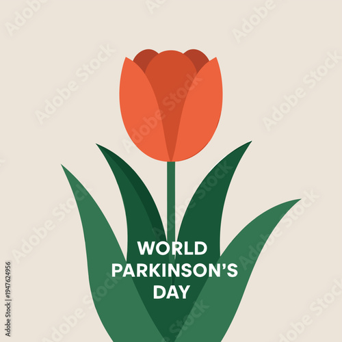 A vibrant red tulip illustration with green leaves promotes world parkinson s day awareness