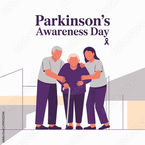 Illustration depicts familial support for a senior with parkinson s disease promoting awareness high quality