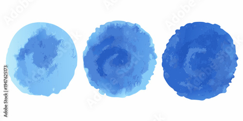 Three abstract watercolor blobs in varying shades of blue