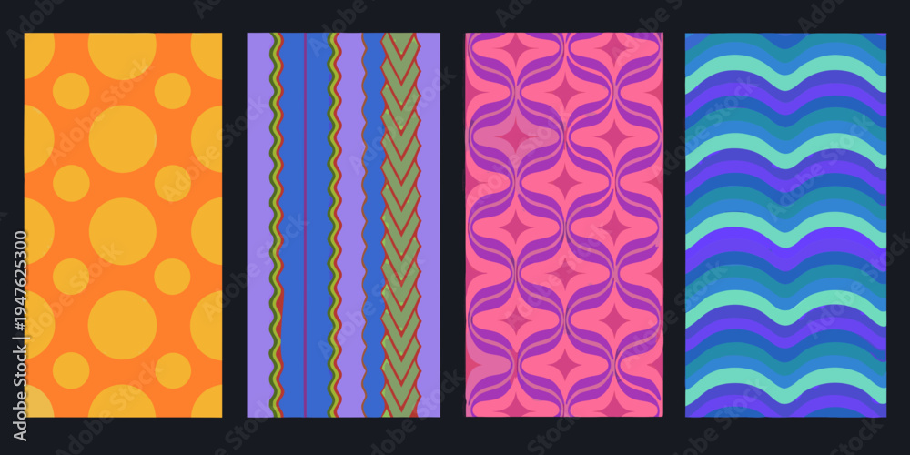 Obraz premium Four vibrant vertically oriented abstract patterned backgrounds displayed side by side
