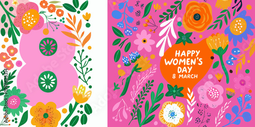Floral illustration celebrating international women s day with a pink number eight