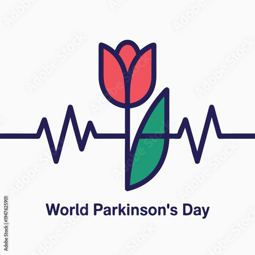 A vibrant tulip and leaf design integrated with a heartbeat line promoting parkinson s day