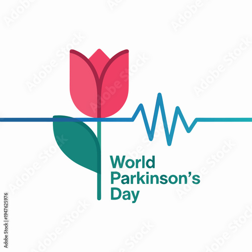 A vibrant red tulip with a heartbeat line and text promoting world parkinson s day