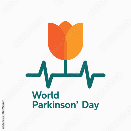 A stylized orange tulip with a heartbeat line symbolizes world parkinson s day awareness
