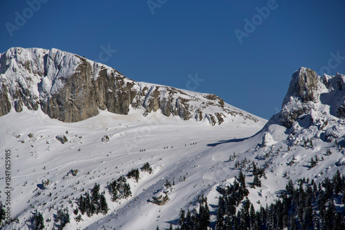 snow covered mountains, Strunga Saddle, Bucegi Mountains, Romania 