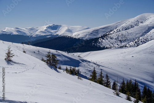 ski resort in austria, Leaota Mountains, view from Bucsa Peak, Romania