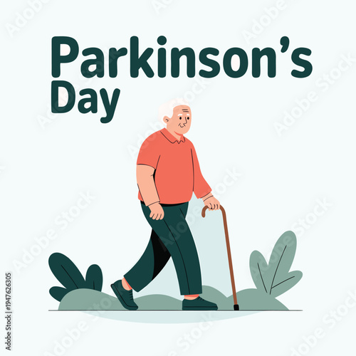 Illustration depicts an elderly man with a cane symbolizing parkinson s disease awareness day