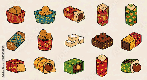 Assorted wrapped chocolates and sweets are neatly arranged on a table indoors.