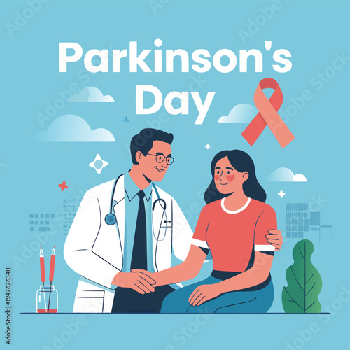 Illustration depicting a doctor comforting a patient for parkinson s day awareness high quality professional