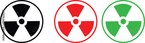 Radioactive Hazard Symbol Set for Nuclear Safety and Energy Concept, industrial warning signs, scientific research presentations, medical facility safety manuals, and energy sector branding.