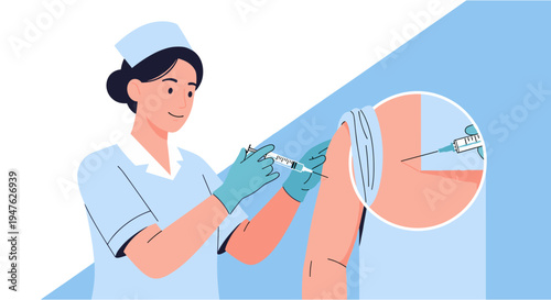 A dedicated healthcare professional administers a crucial vaccine injection into a patient's arm, highlighting the importance of immunization and public health.