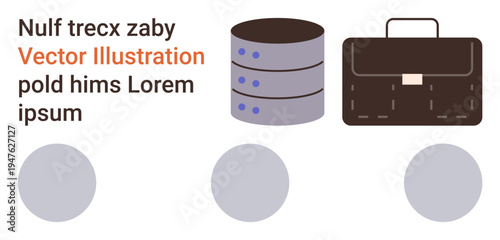 Data management, technology, storage, business, information systems resources. ion of a database stack and briefcase. Data management and technology. Line metaphor. Simple line icons
