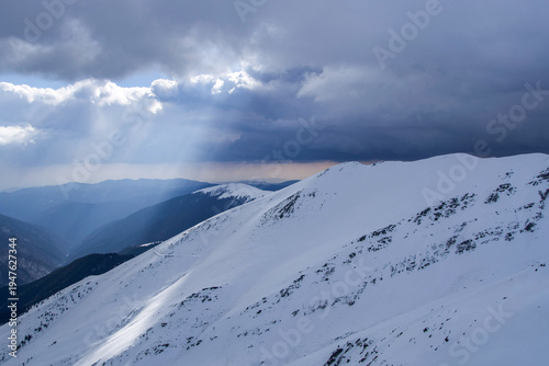 snow covered mountains, Podeanu Ridge, Fagaras Mountains, Romania 