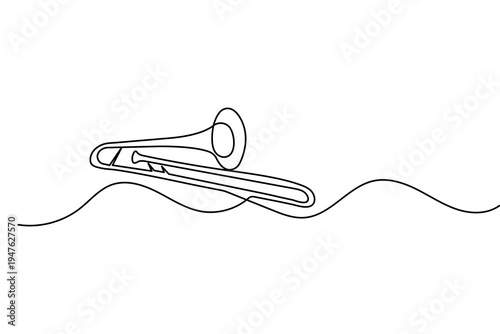 Continuous one line trombone illustration minimalist music icon isolated vector design