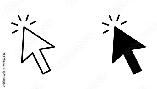 Minimalist mouse cursor arrow icon set showing pointer click states for website and application design