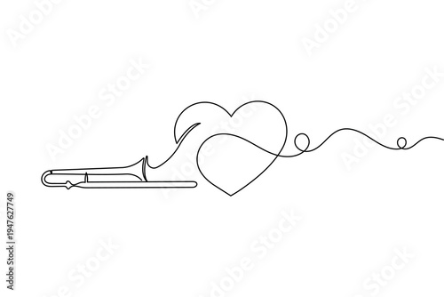 Continuous one line trombone illustration minimalist music icon isolated vector design