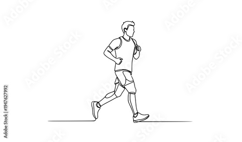 Minimal continuous line art jogging runner fitness vector illustration
