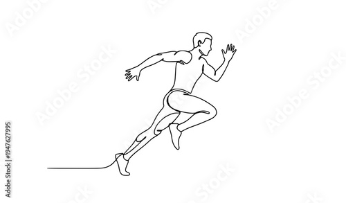 Continuous one line drawing runner sprinting minimalist sports outline vector illustration