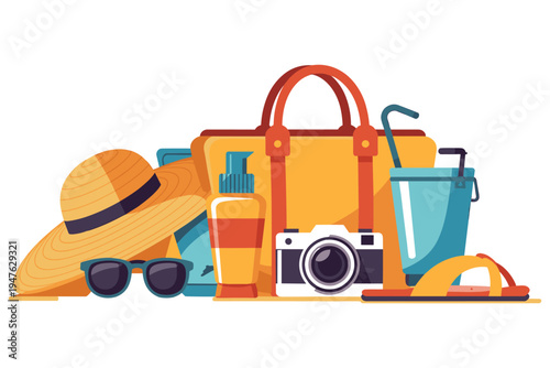 Colorful summer travel flat beach vacation