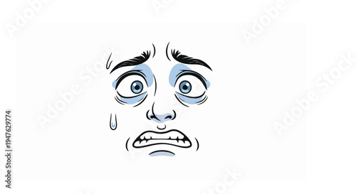 Scared and Anxious Face Close-up - Panic and Stress Concept Vector Illustration