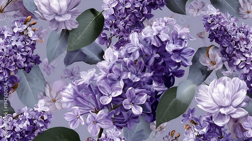 Lilac flowers blooming in a garden with white background and purple petals