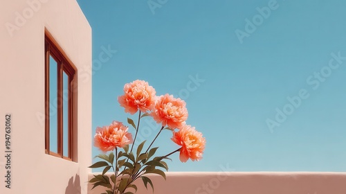 Pink flowers clear blue sky backdrop