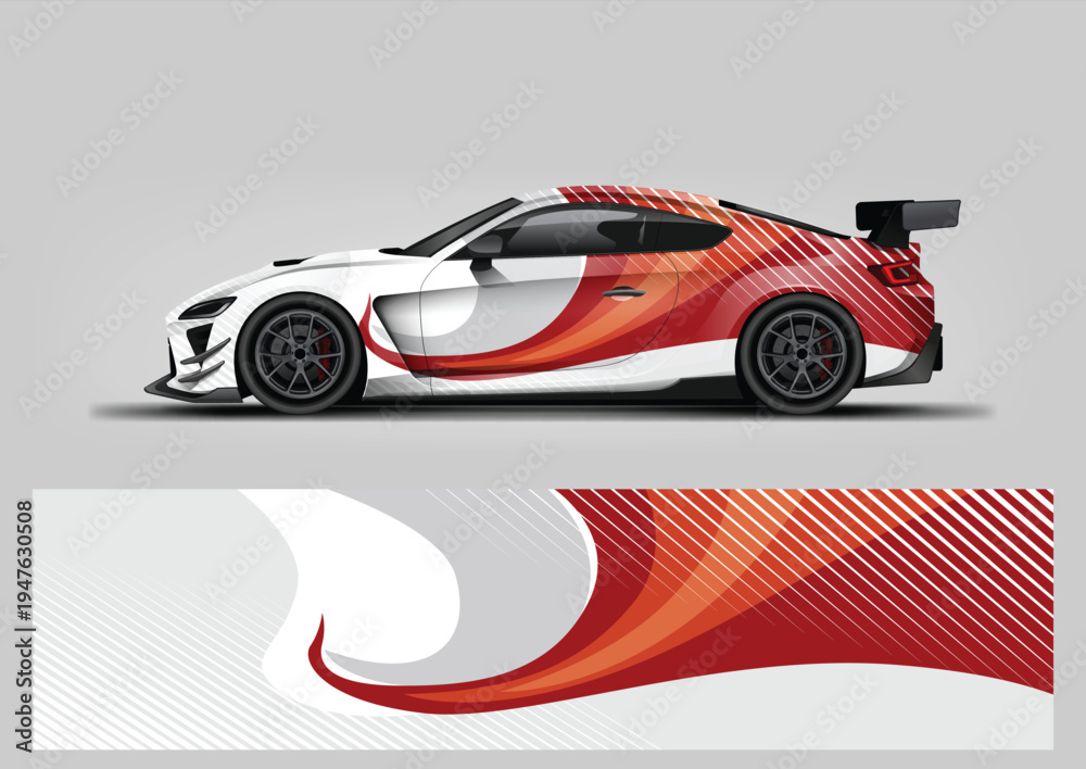 Fototapeta premium modern red wave shape background for sport car livery wrap design, vehicle wrap sticker and decal