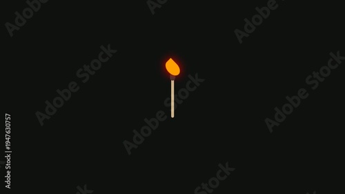 Minimalist Stylized Burning Matchstick on Solid Black Background