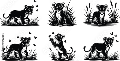 Black and white vector illustration of a howling wolf with moon and forest trees, wild animal silhouette, isolated on white.