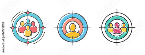 Audience targeting icons with crosshairs, representing marketing, focus, and customer segmentation.