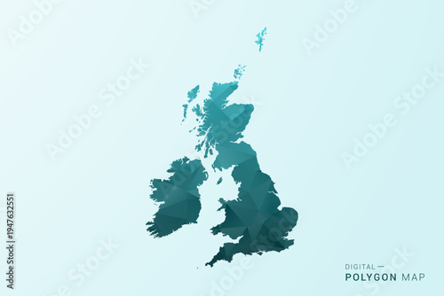 United Kingdom Map - Polygon style vector illustration in teal blue-green low poly geometric design, modern minimal silhouette.