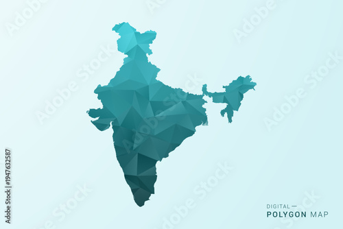 India Map - Polygon style vector illustration in teal blue-green low poly geometric design, modern minimal silhouette.