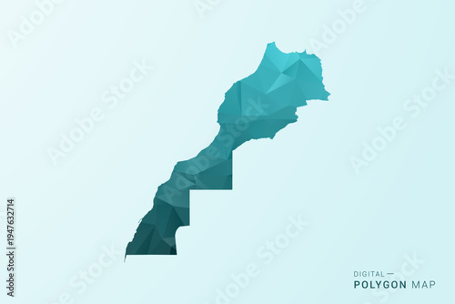 Morocco Map - Polygon style vector illustration in teal blue-green low poly geometric design, modern minimal silhouette.