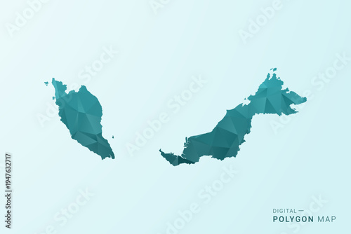 Malaysia Map - Polygon style vector illustration in teal blue-green low poly geometric design, modern minimal silhouette.