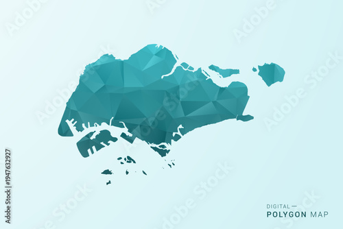 Singapore Map - Polygon style vector illustration in teal blue-green low poly geometric design, modern minimal silhouette.