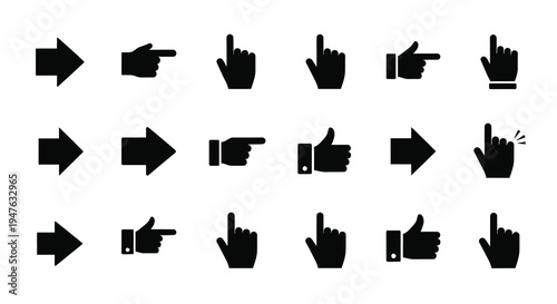 Collection of black hand gestures in various pointing positions silhouette