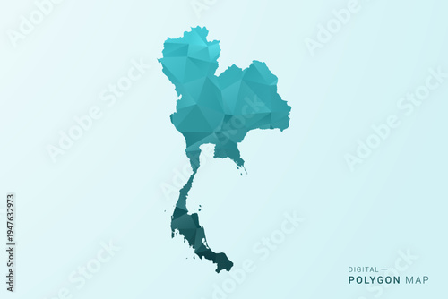 Thailand Map - Polygon style vector illustration in teal blue-green low poly geometric design, modern minimal silhouette.