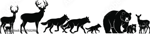 Wolf, moon, howling, forest, wildlife, nature, vector, silhouette, wilderness, canine, predator, woodcut, night, animal, monochrome