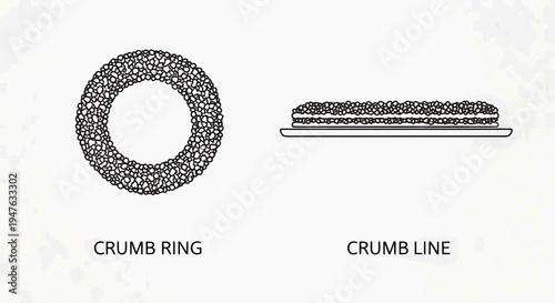 Detailed illustration of a crumb ring and crumb line on a surface