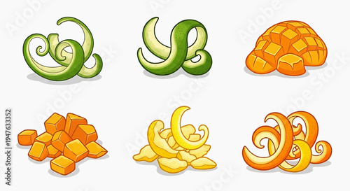 Vegetables and fruits are sliced and arranged neatly on a table indoors.